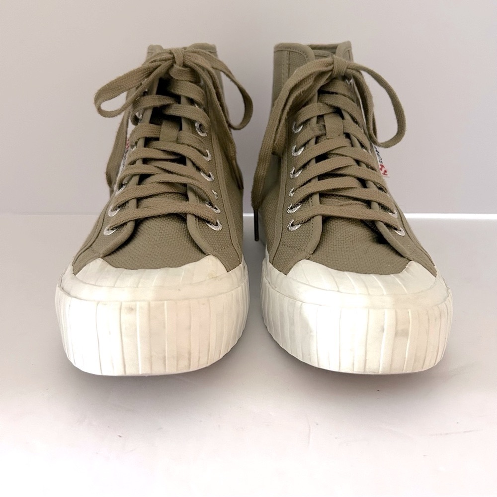 Superga High Top Sneaker Shoe Canvas Fall Comfortable Olive Green Women's Size 8 - Picture 13 of 13